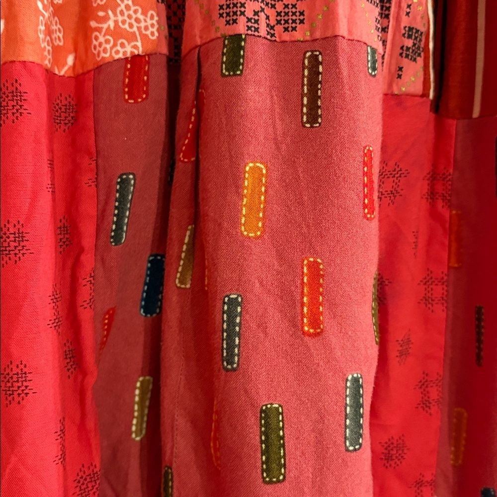 1990s Dead Stock Bohemian Patchwork Red & Pink A Line Skirt XS/Small 0-4 Woman’s - Picture 4 of 17